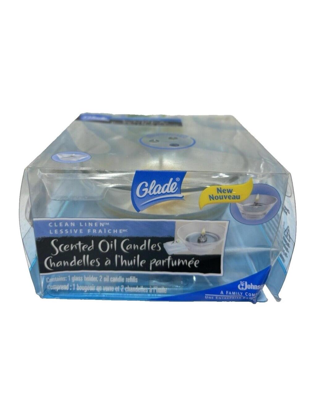Glade Scented Oil Candle with 2 candles clean Linen New -Discontinued Hard Find!